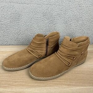 UGG Rianne Booties Womens 9 Chestnut Suede Braided Trim Side Zip Boho Ankle Chic